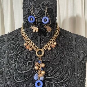 Gold and Blue Genuine Lapis Elephant Jewelry Set